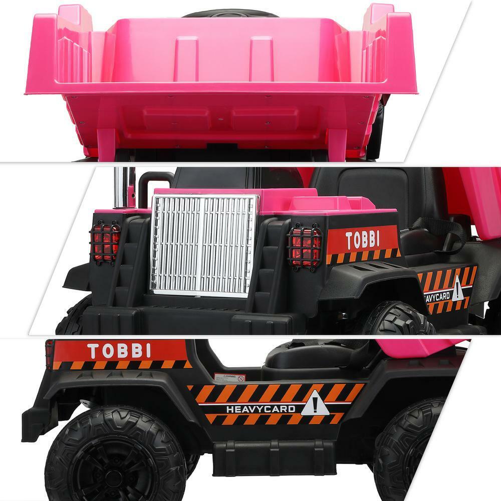 12V Pink Battery-Powered Ride-On Dump Truck Toy for Kids