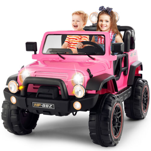 12V Pink Kids Ride on Truck with MP3, LED Light, RC, and Cover - Black