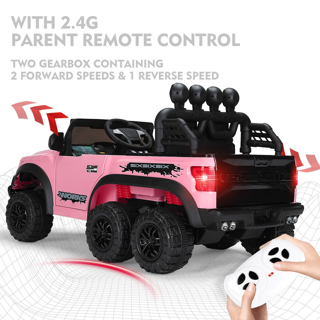 12V Pink Kids Ride On Truck with RC, LED, MP3, and 6 Wheels