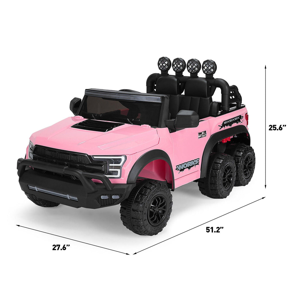 12V Pink Kids Ride On Truck with RC, LED, MP3, and 6 Wheels
