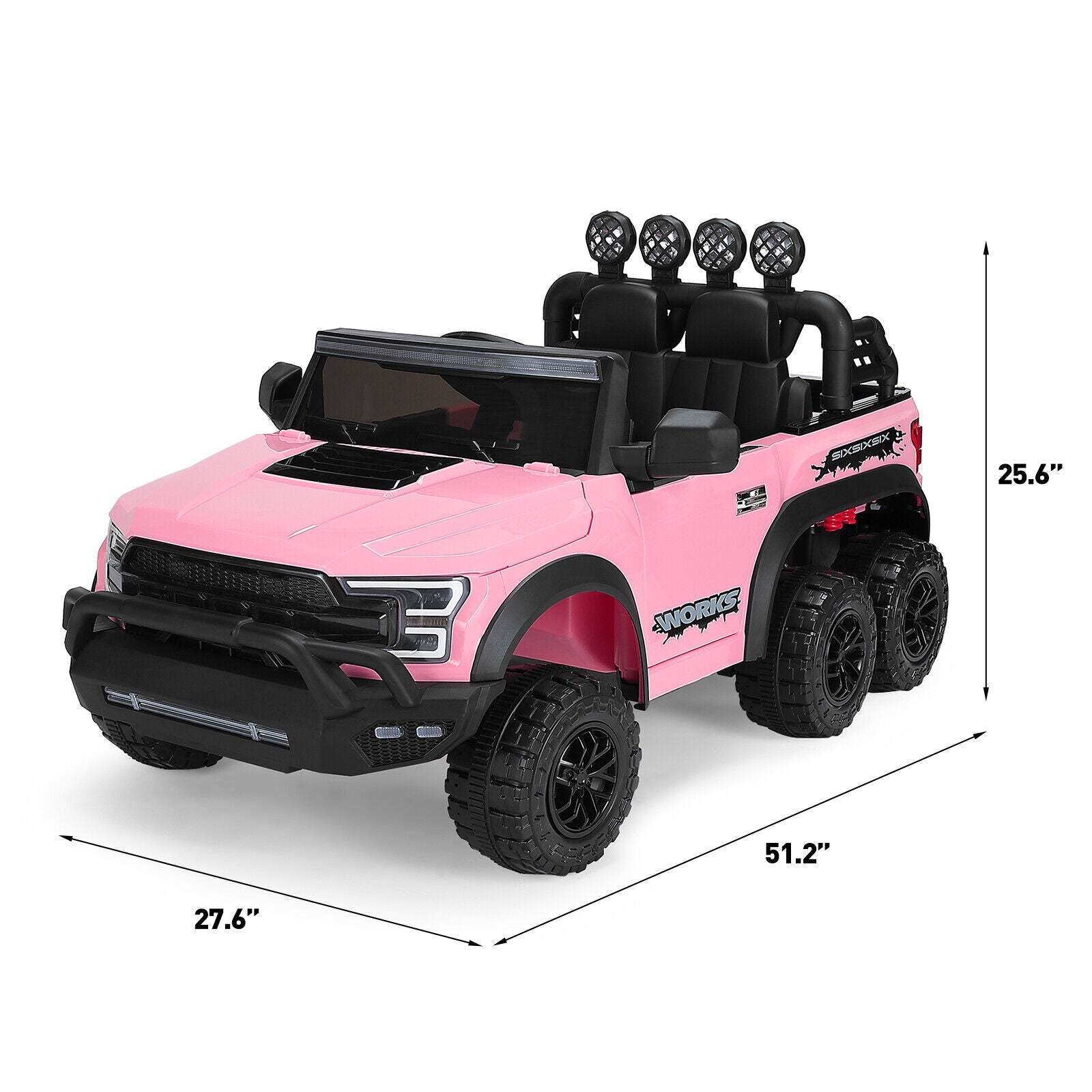 12V Pink Kids Ride On Truck with RC, LED, MP3, and 6 Wheels