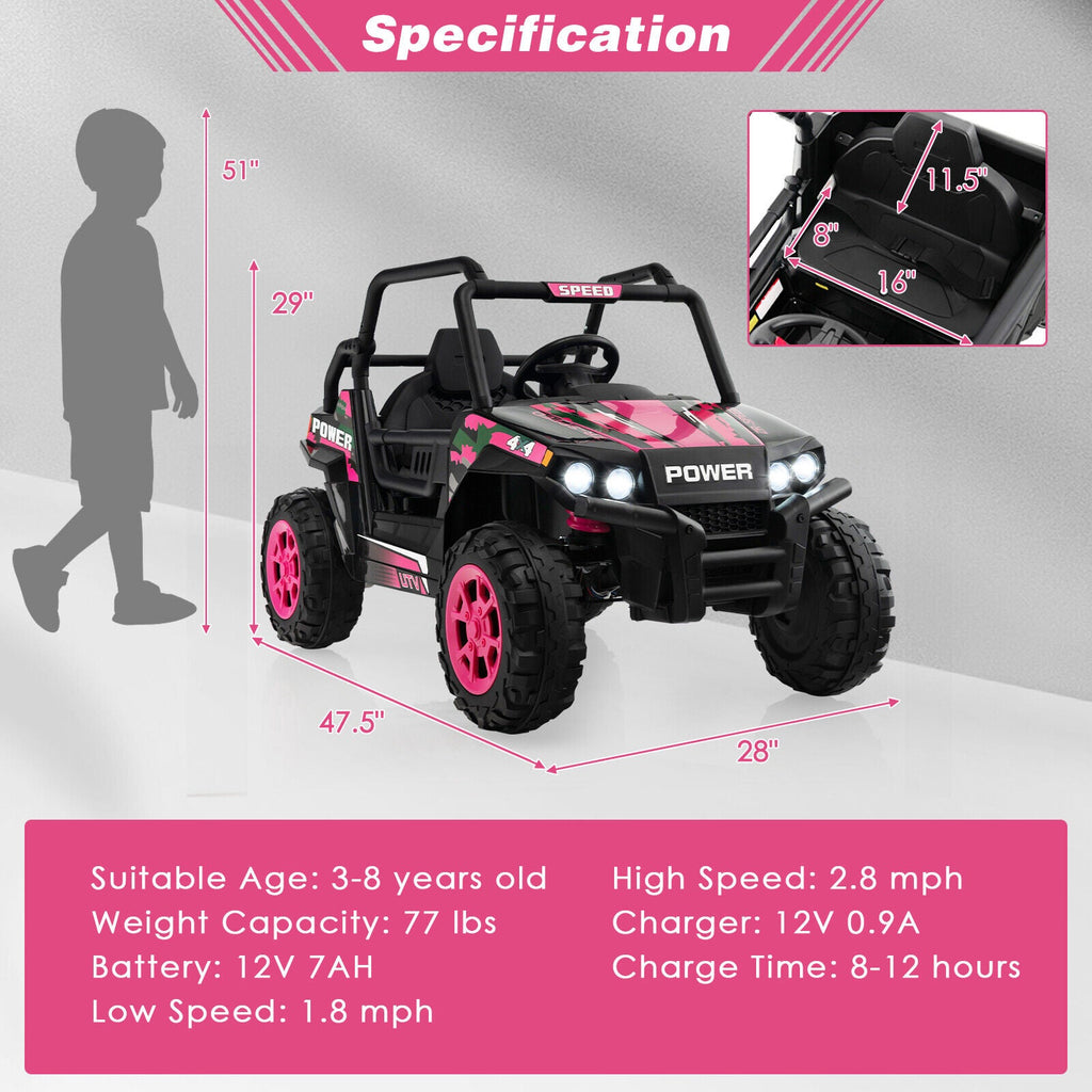 12V Pink Off-Road Truck for Kids with Realistic Horns and Engine Sounds