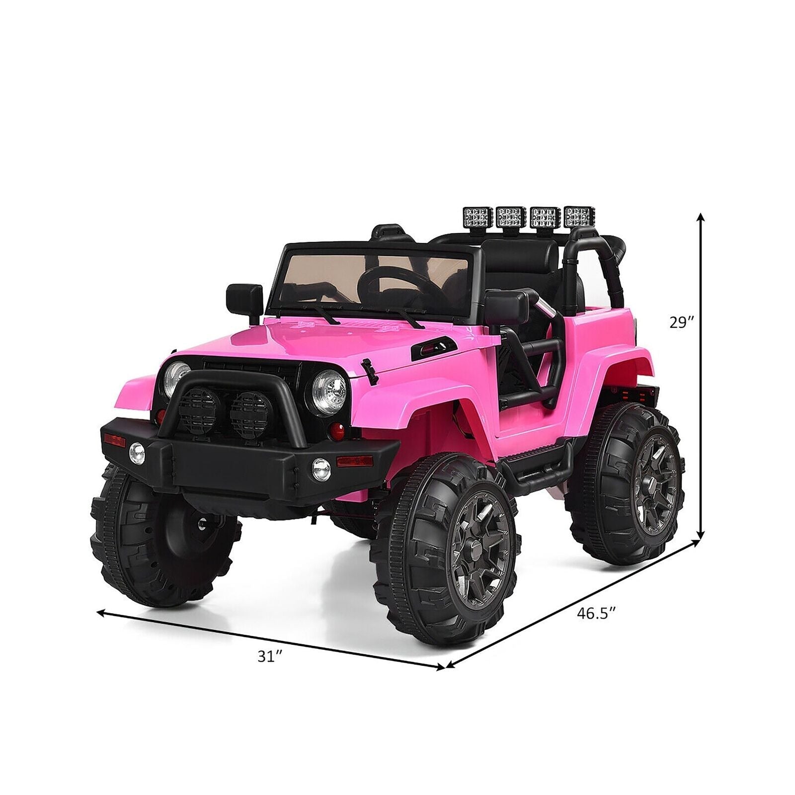 12V Pink Ride On Truck with Remote Control, MP3 Music, and LED Lights for Kids