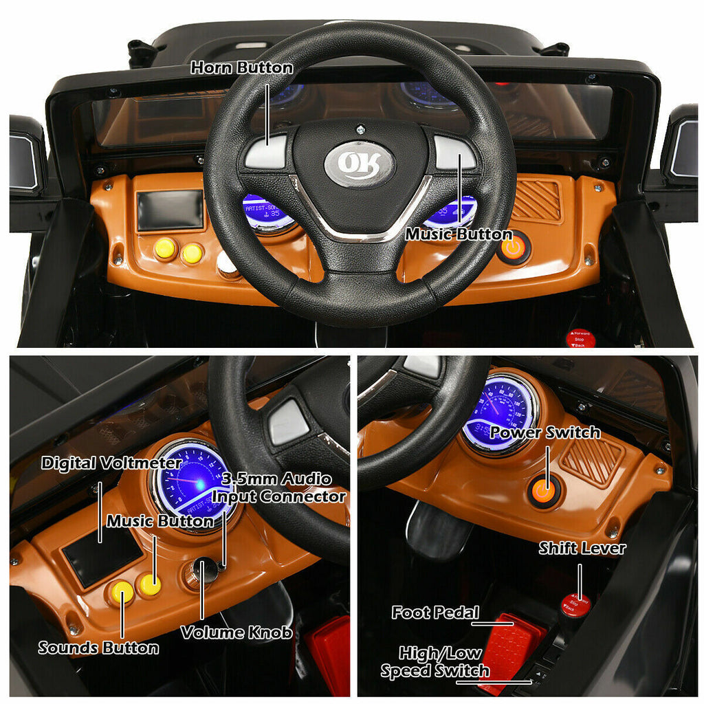 12V RC Remote Control Black Truck Car for Kids