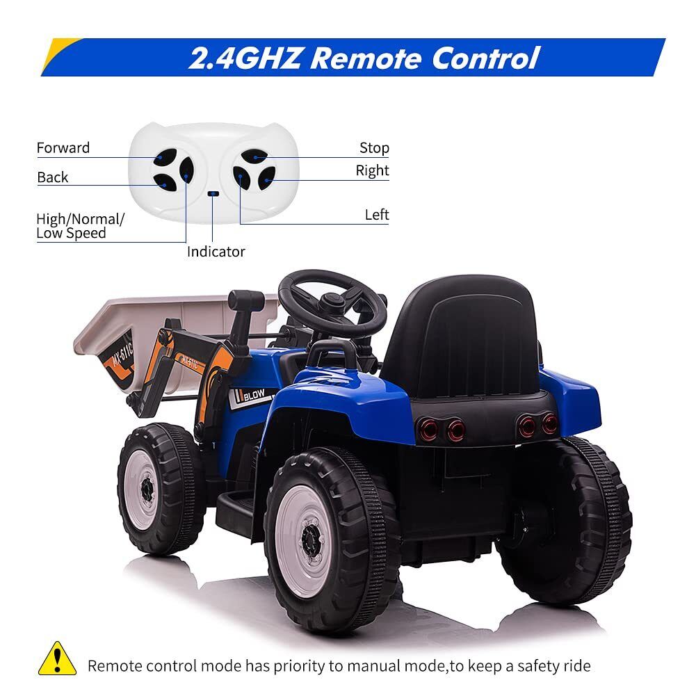 12V Remote Control Excavator Ride-On Car for Kids with EVA Tires - Blue