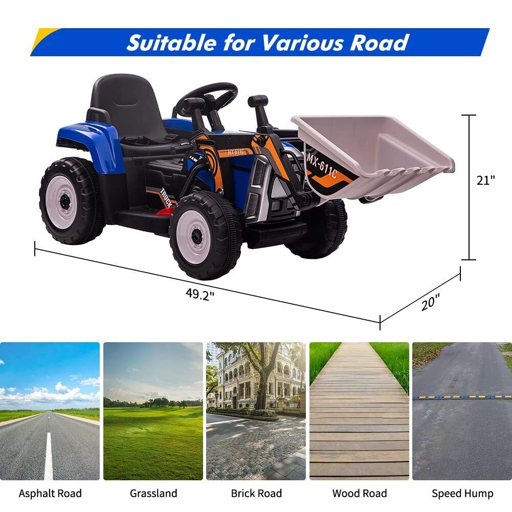 12V Remote Control Excavator Ride-On Car for Kids with EVA Tires - Blue