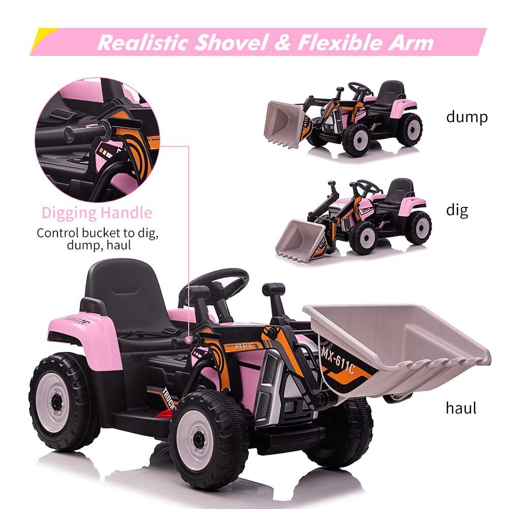 12V Remote Control Excavator Ride-On Car for Kids with EVA Tires - Pink