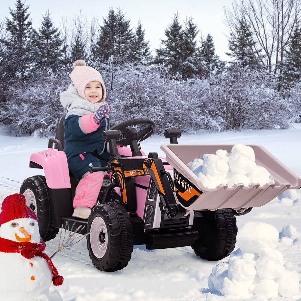12V Remote Control Excavator Ride-On Car for Kids with EVA Tires - Pink