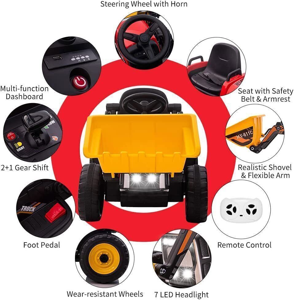 12V Remote Control Excavator Ride-On Toy for Kids - Perfect Christmas Gift!