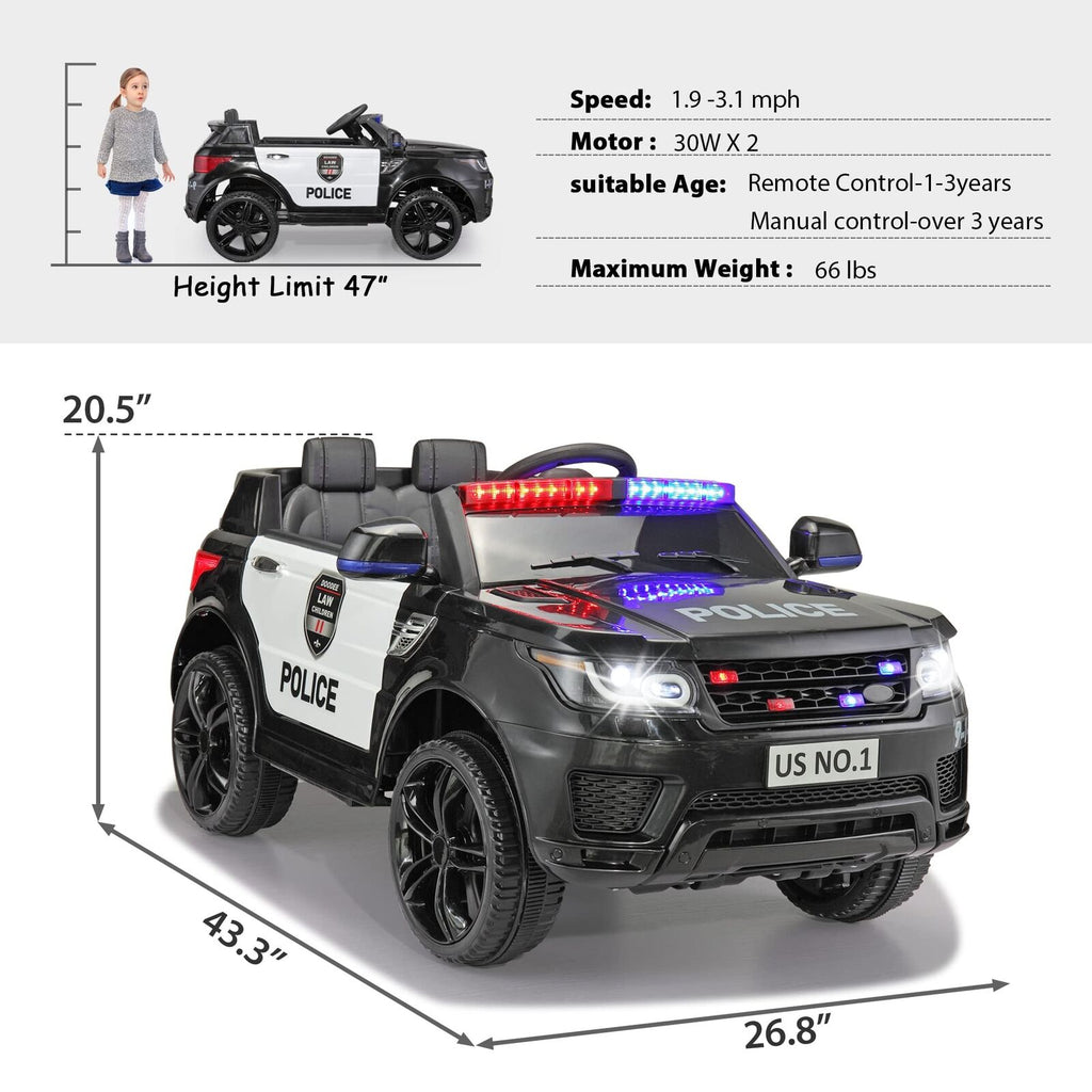 12V Remote Control Police Ride On Car for Kids Ages 3-5 Years - Perfect for Toddler Boys