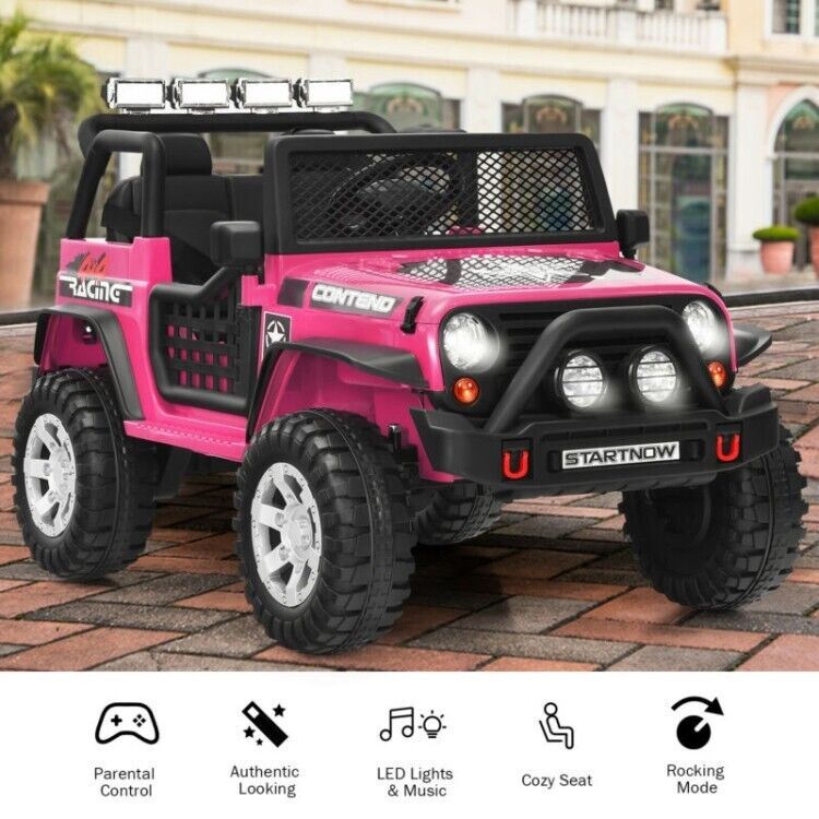 12V Remote Control Ride-On Truck with LED Lights, Music, and Double Doors - 2 Seater