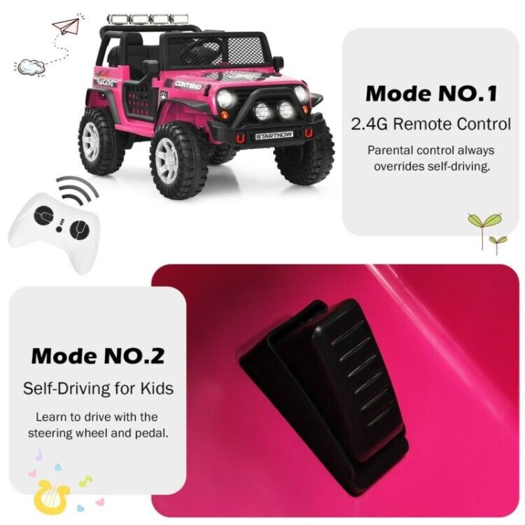 12V Remote Control Ride-On Truck with LED Lights, Music, and Double Doors - 2 Seater