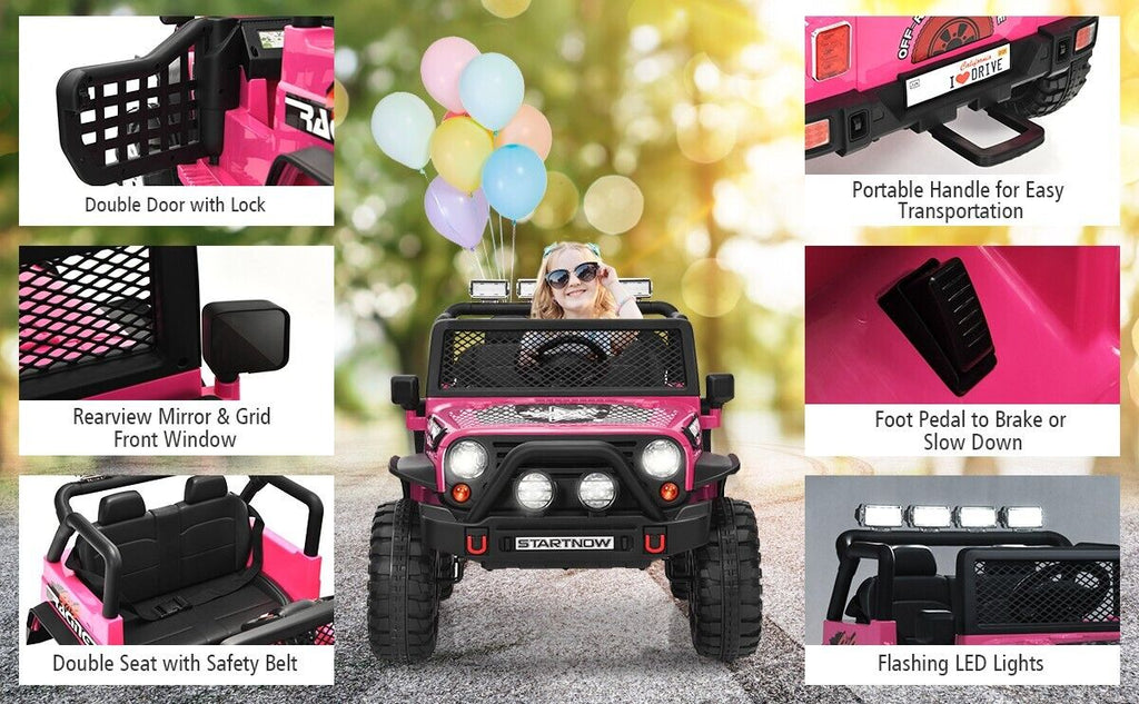 12V Remote Control Ride-On Truck with LED Lights, Music, and Double Doors - 2 Seater