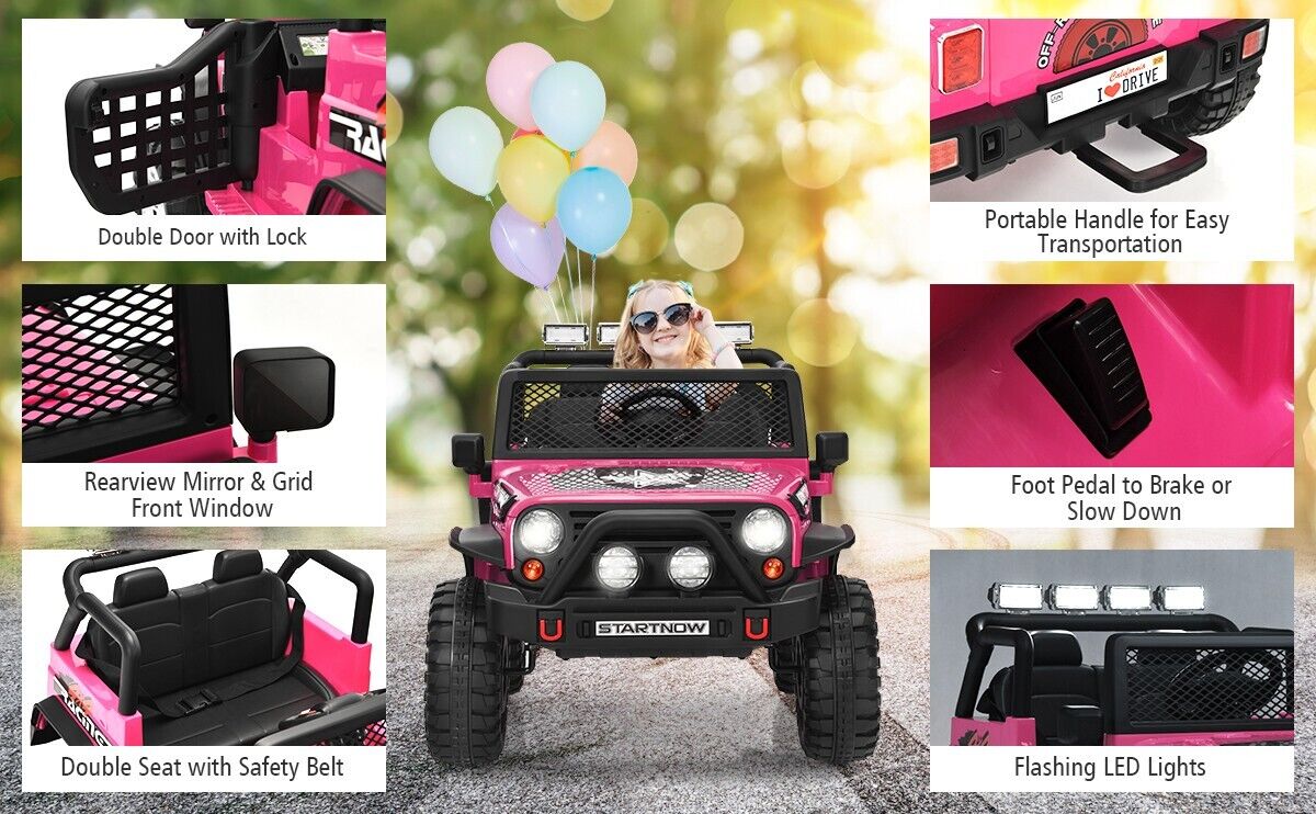 12V Remote Control Ride-On Truck with LED Lights, Music, and Double Doors - 2 Seater