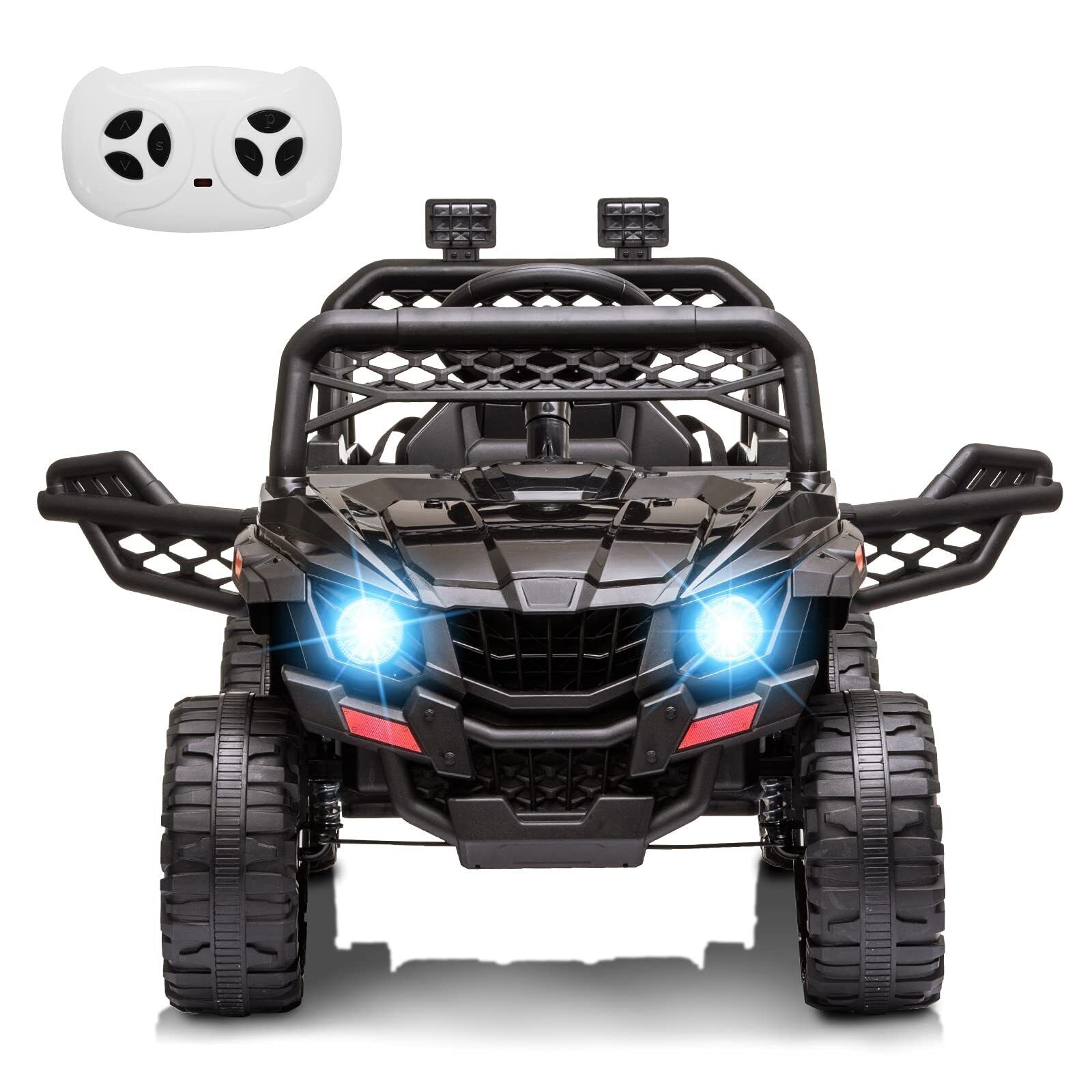 12V Ride On Car Truck Toy with LED Lights, Music, and Seat Belt - Perfect Xmas Gift for Kids with Remote Control