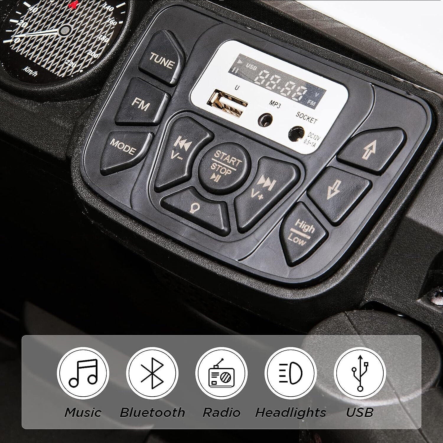 12V Ride-On Car Truck Toy with Remote Control, LED Lights, USB & AUX Ports, and Music Player