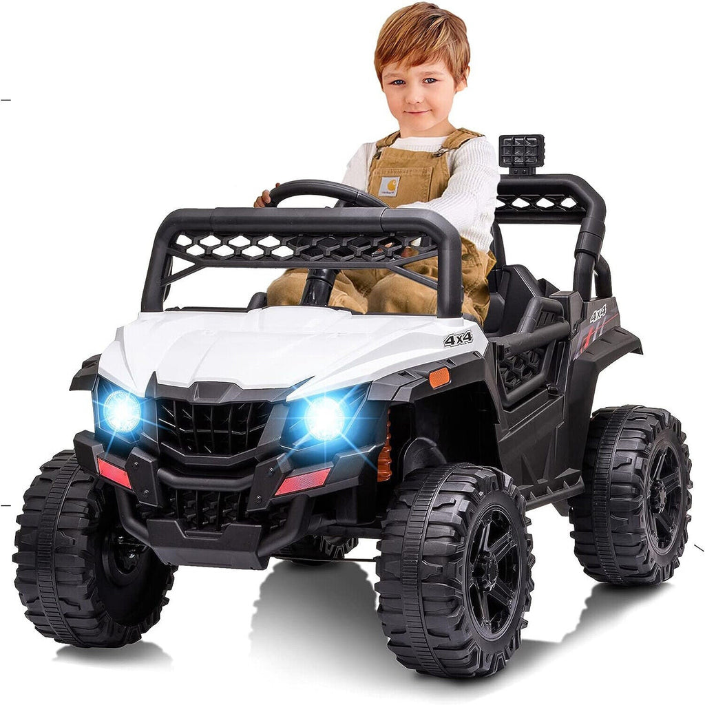 12V Ride-On Car Truck Toy with Remote Control, LED Lights, USB & AUX Ports, and Music Player