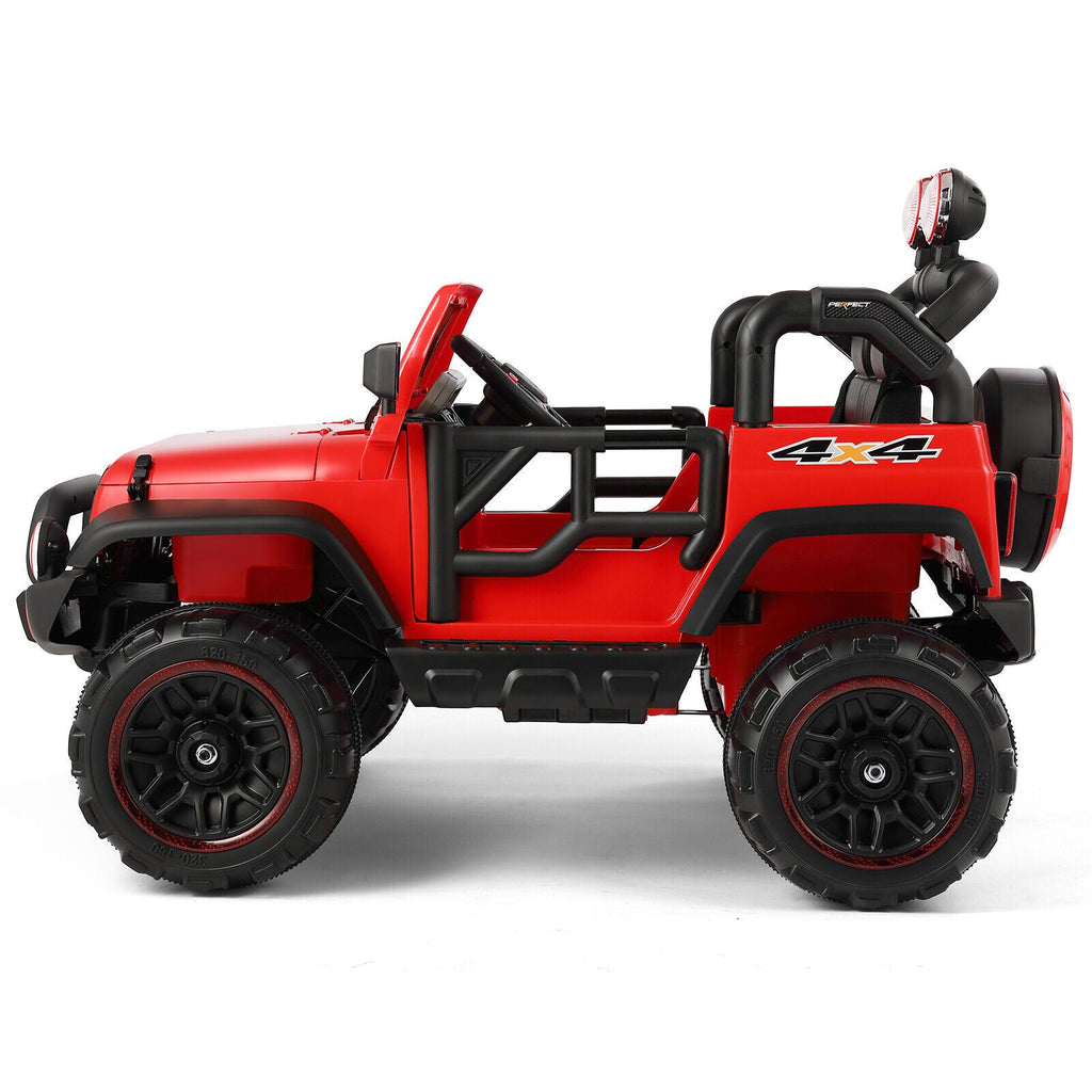 12V Two-Seater Electric Kids Ride On Car Truck with LED Lights, Music, Cover, and Remote Control