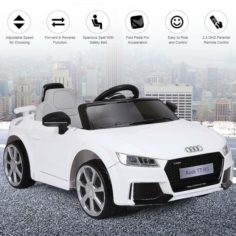 12V White Electric Ride-On Car for Kids with Remote Control and Music