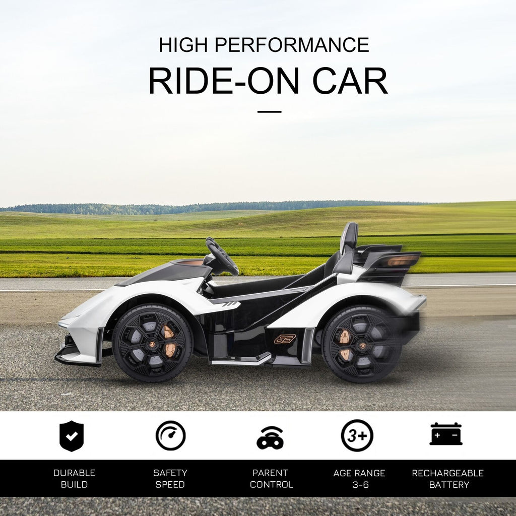 12V White Lamborghini GT Kids Ride-On Sports Car with Remote Control