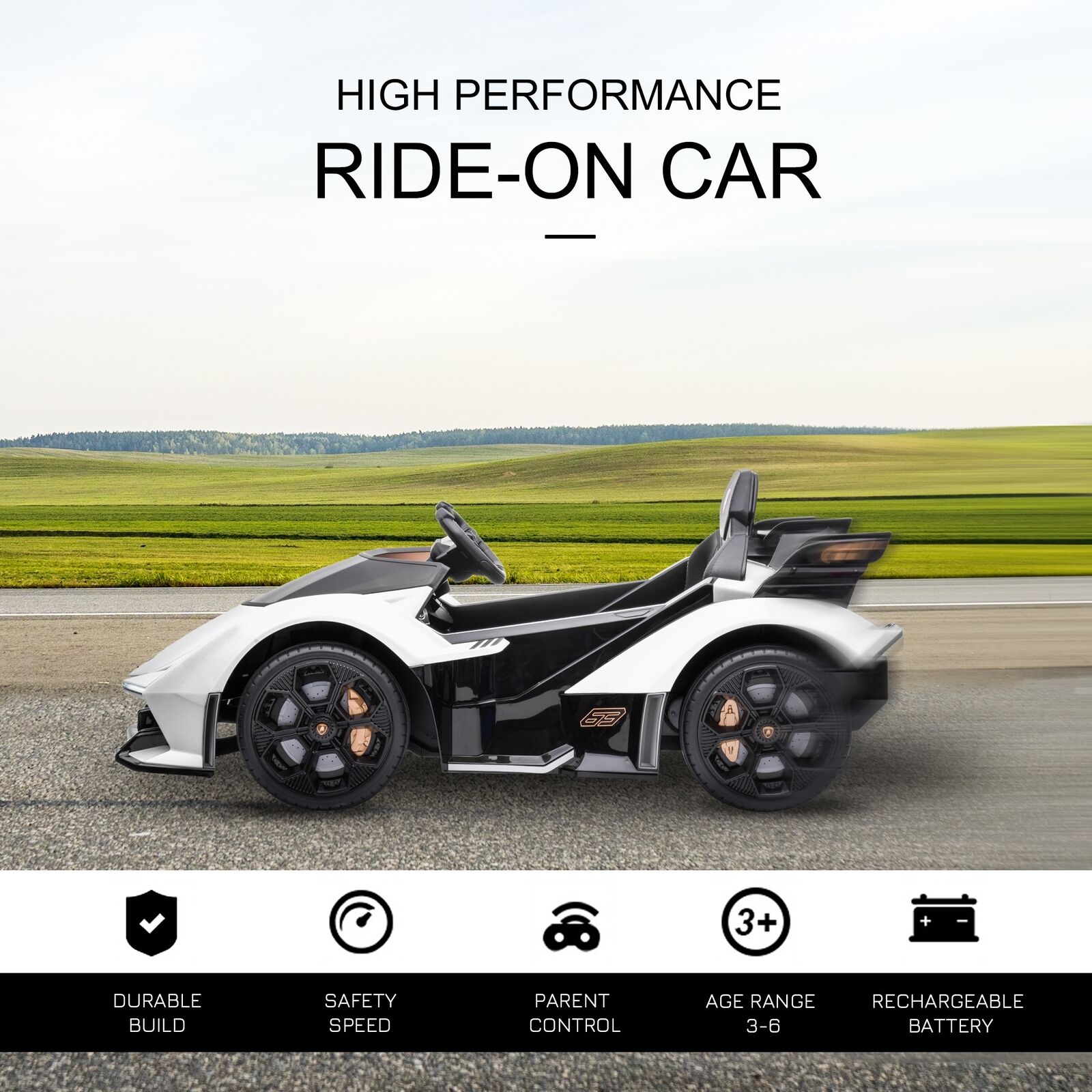 12V White Lamborghini GT Kids Ride-On Sports Car with Remote Control