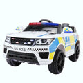 12V White Police Car Ride-On for Kids with Bluetooth Remote Control and LED Lights