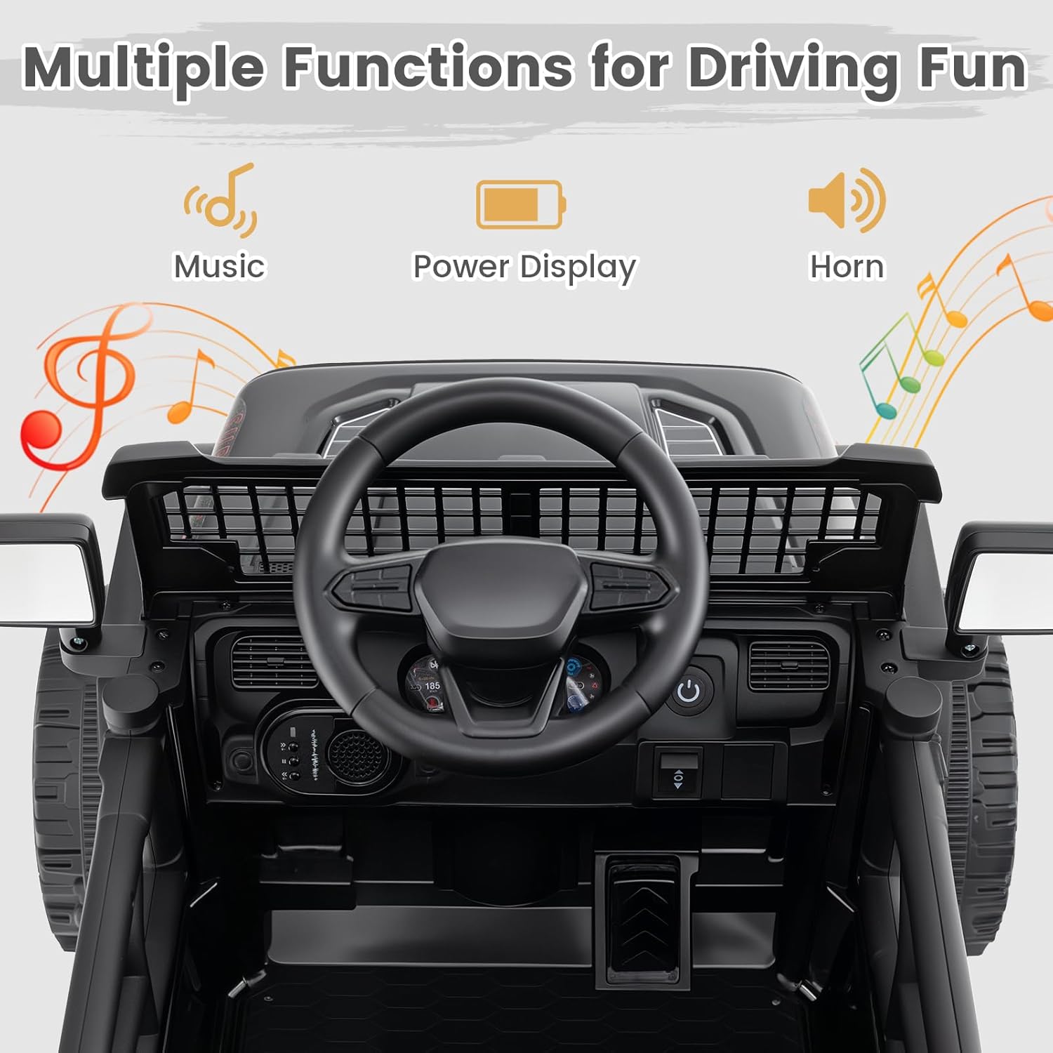 12V Electric Ride On Jeep Toy Car for Kids with Remote Control, USB, Bluetooth, and LED Lights