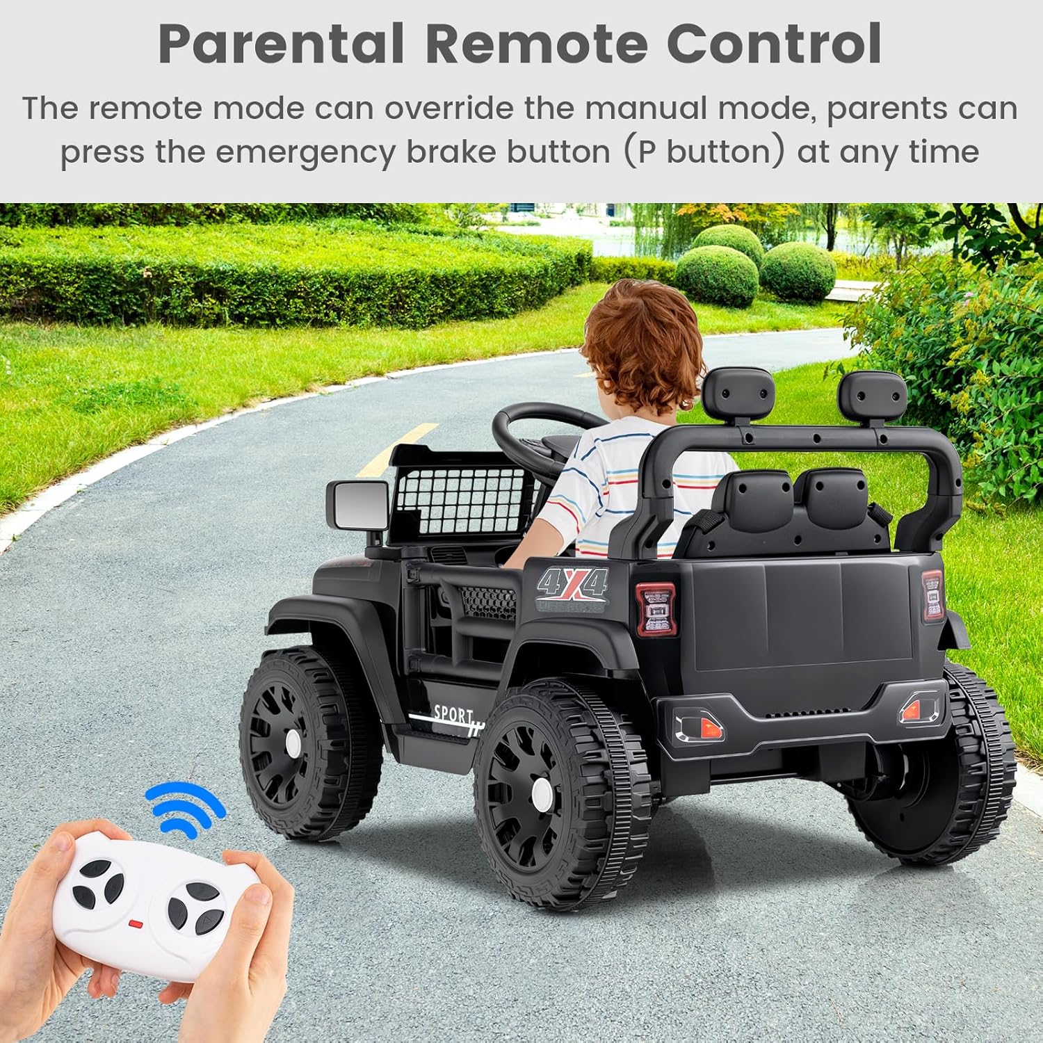 12V Electric Ride On Jeep Toy Car for Kids with Remote Control, USB, Bluetooth, and LED Lights