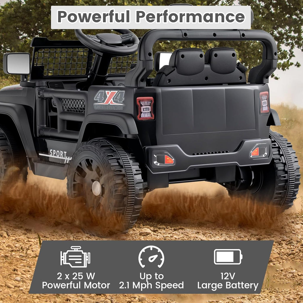 12V Electric Ride On Jeep Toy Car for Kids with Remote Control, USB, Bluetooth, and LED Lights
