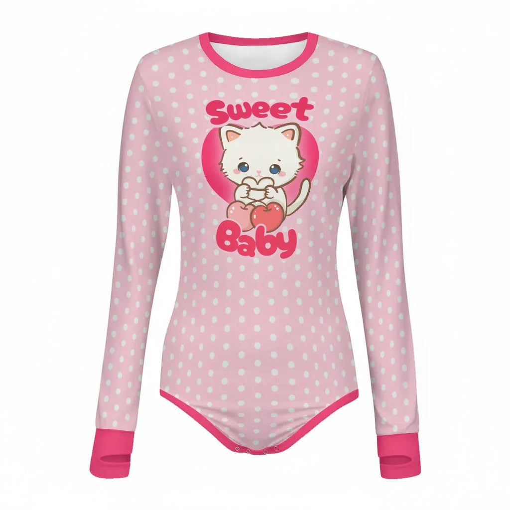 Sweet Cherry Kitty Long Sleeve CuddleSuit