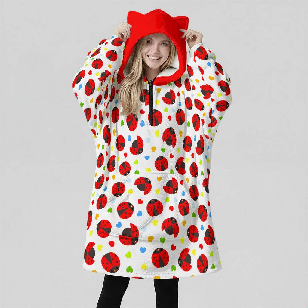 Lucky Ladybug Ear Hoodie Blanket