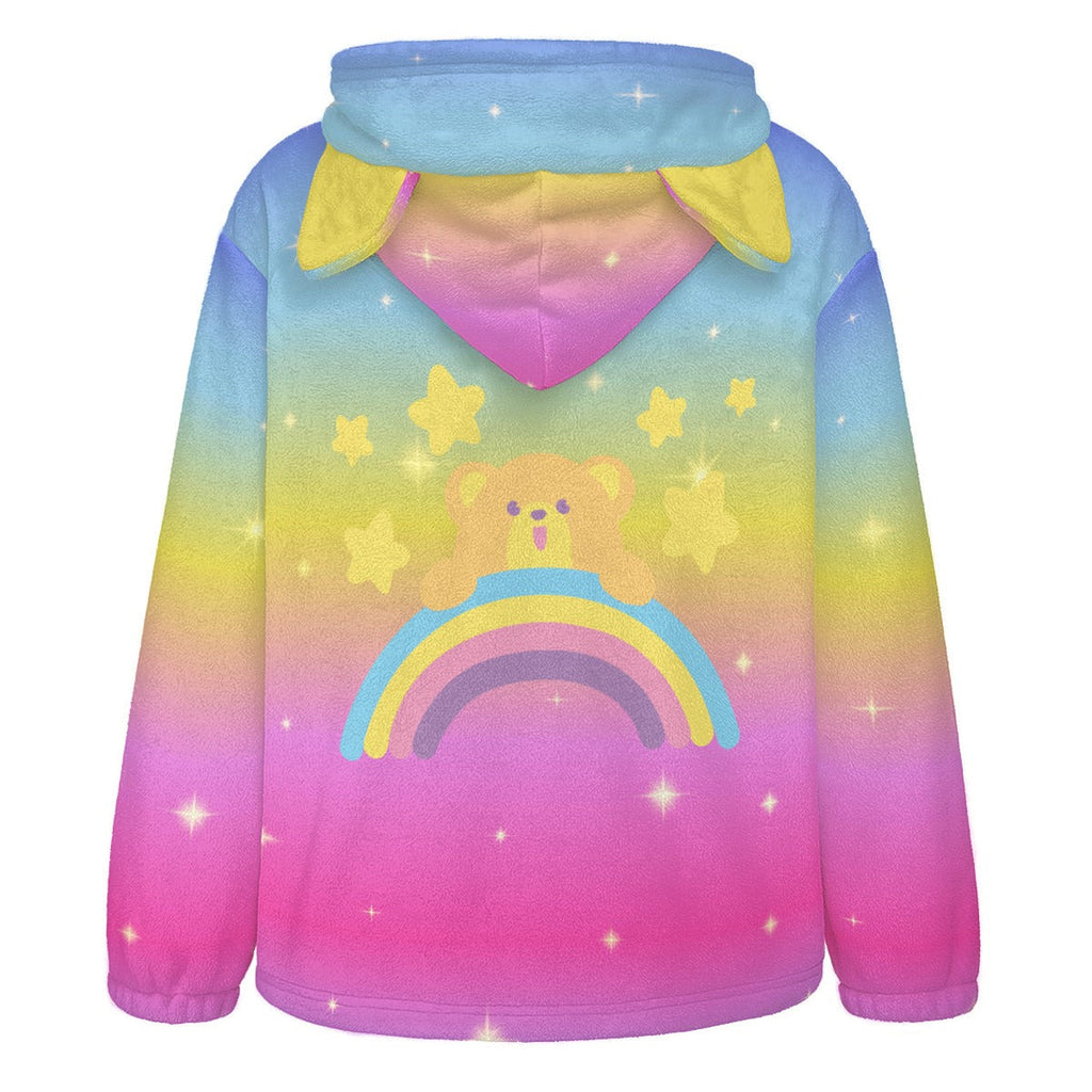 Rainbow Snuggle Bear Cozy Cat Ear Hoodie