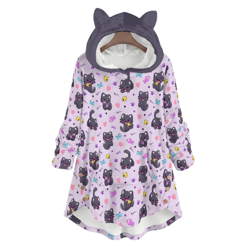 Purrfectly Playful Flannel Ears Hoodie