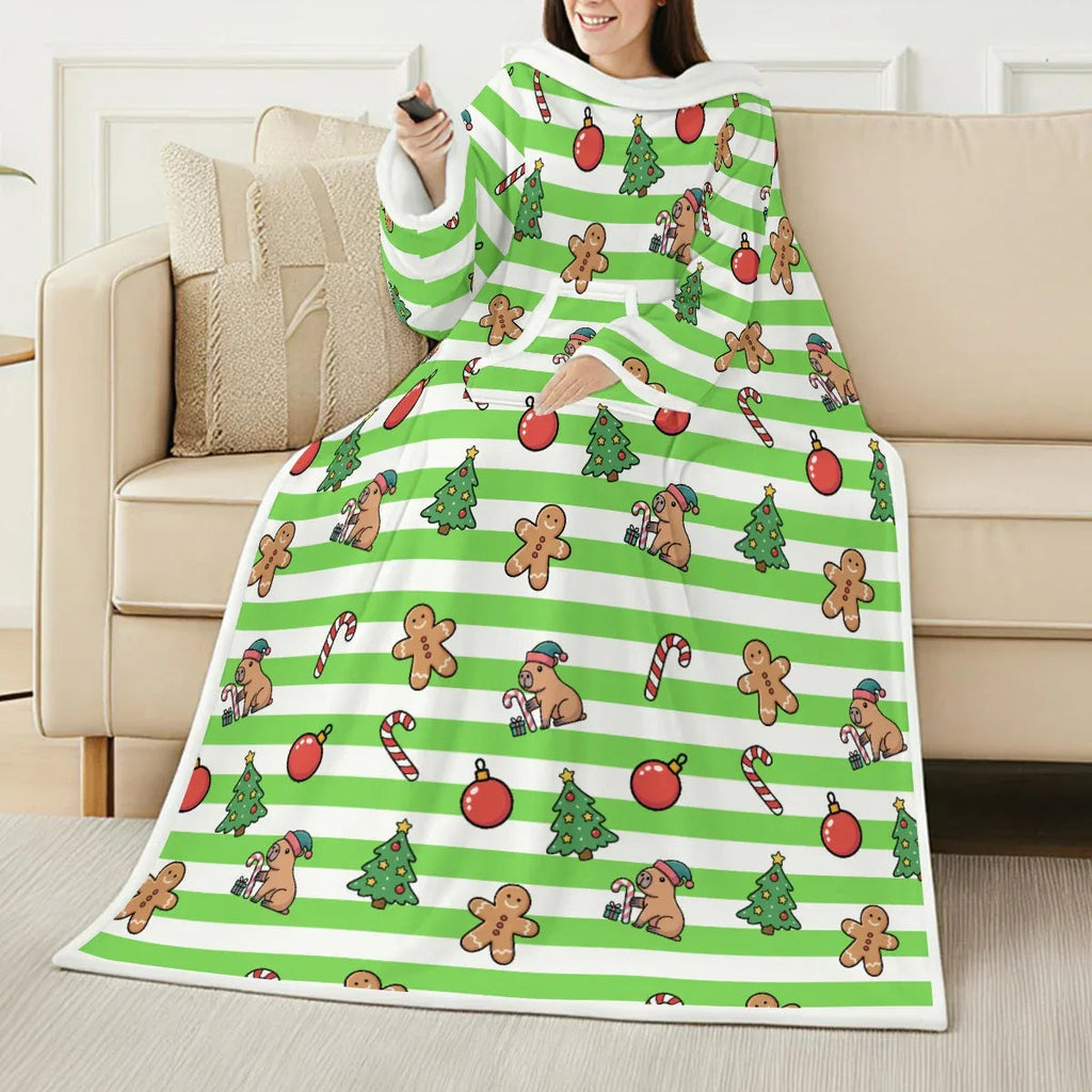 Gingerbread Capybara Wearable Blanket