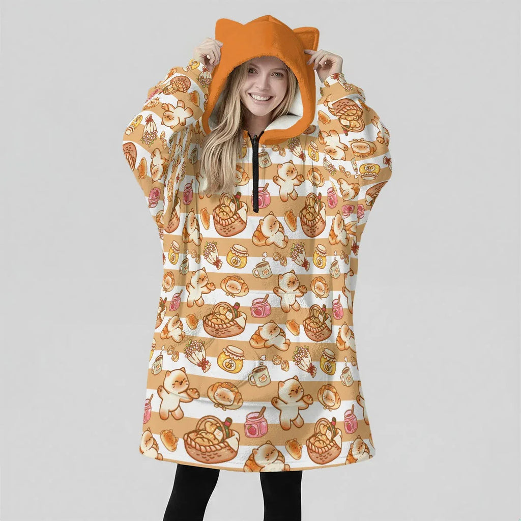 Jam Picnic Kitten Ear Hoodie Blanket