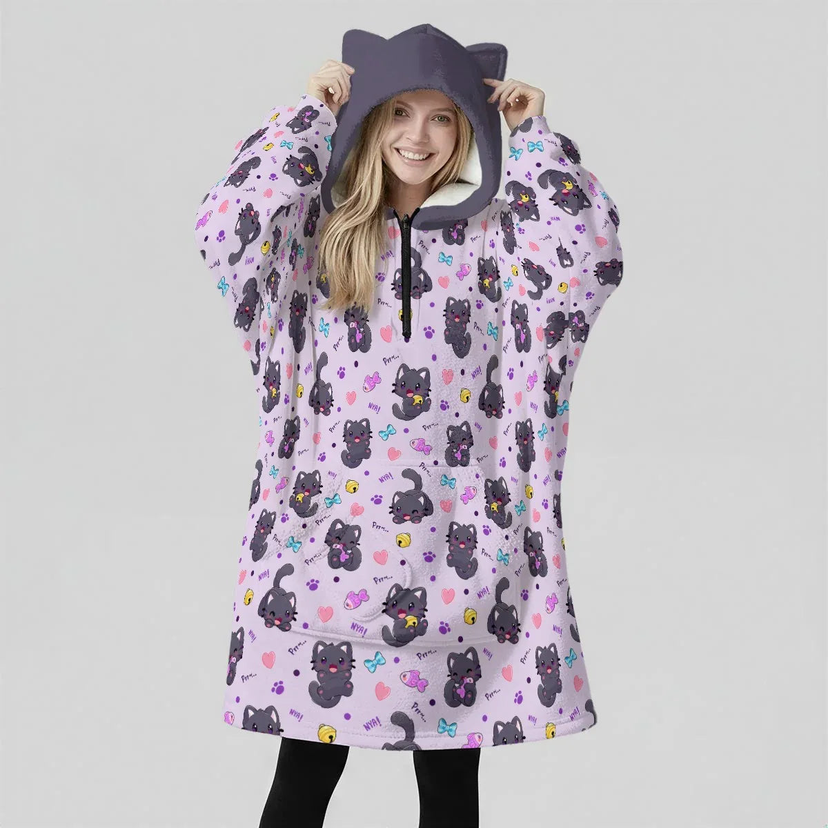 Purrfect Cozy Ear Fleece Hoodie Blanket