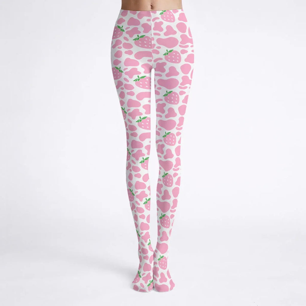 Strawberry Moo Pink Stretchy Tights