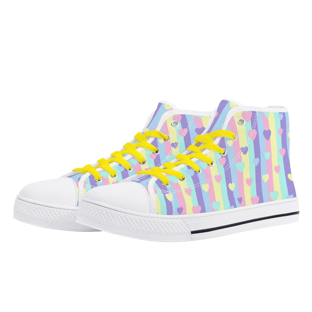 Pastel Stripes & Hearts High Top Canvas Shoes