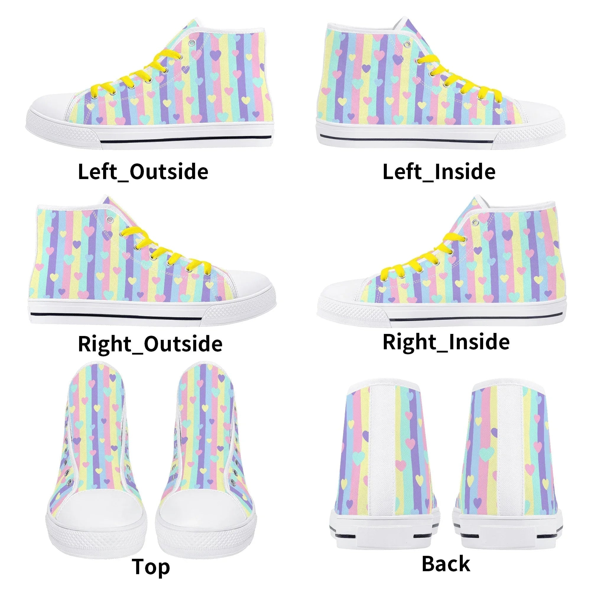 Pastel Stripes & Hearts High Top Canvas Shoes