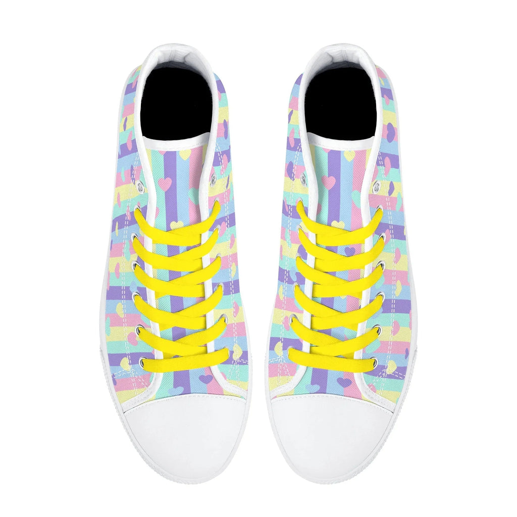 Pastel Stripes & Hearts High Top Canvas Shoes