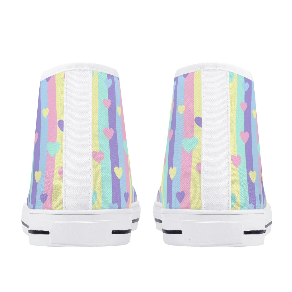 Pastel Stripes & Hearts High Top Canvas Shoes
