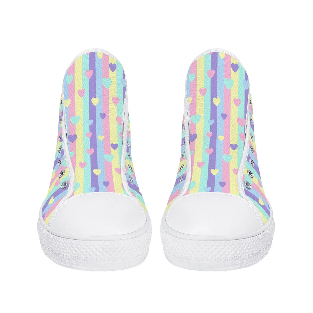 Pastel Stripes & Hearts High Top Canvas Shoes