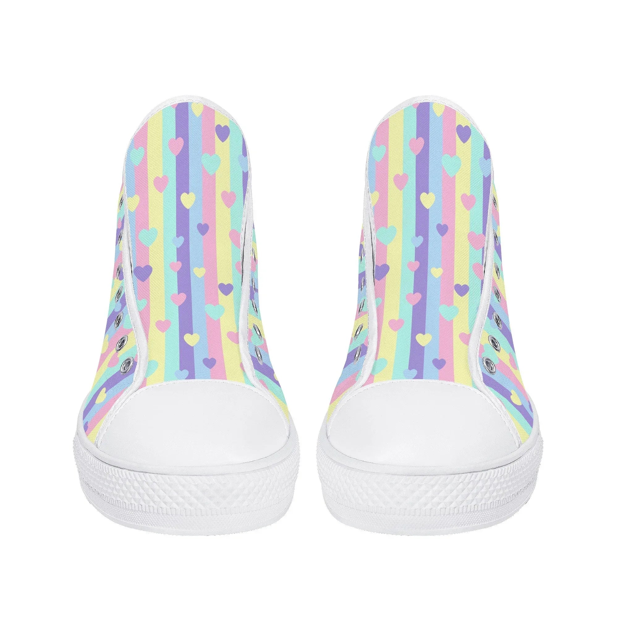 Pastel Stripes & Hearts High Top Canvas Shoes