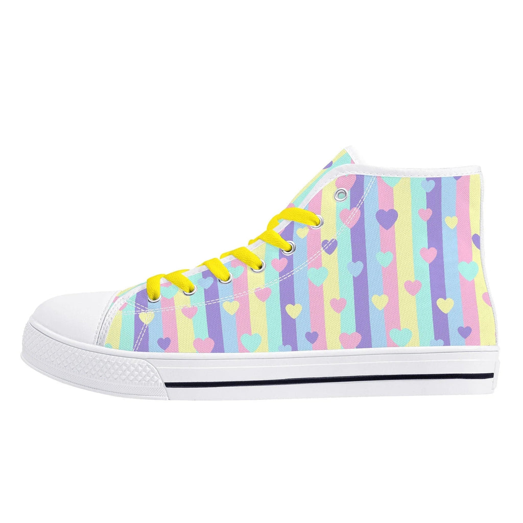 Pastel Stripes & Hearts High Top Canvas Shoes