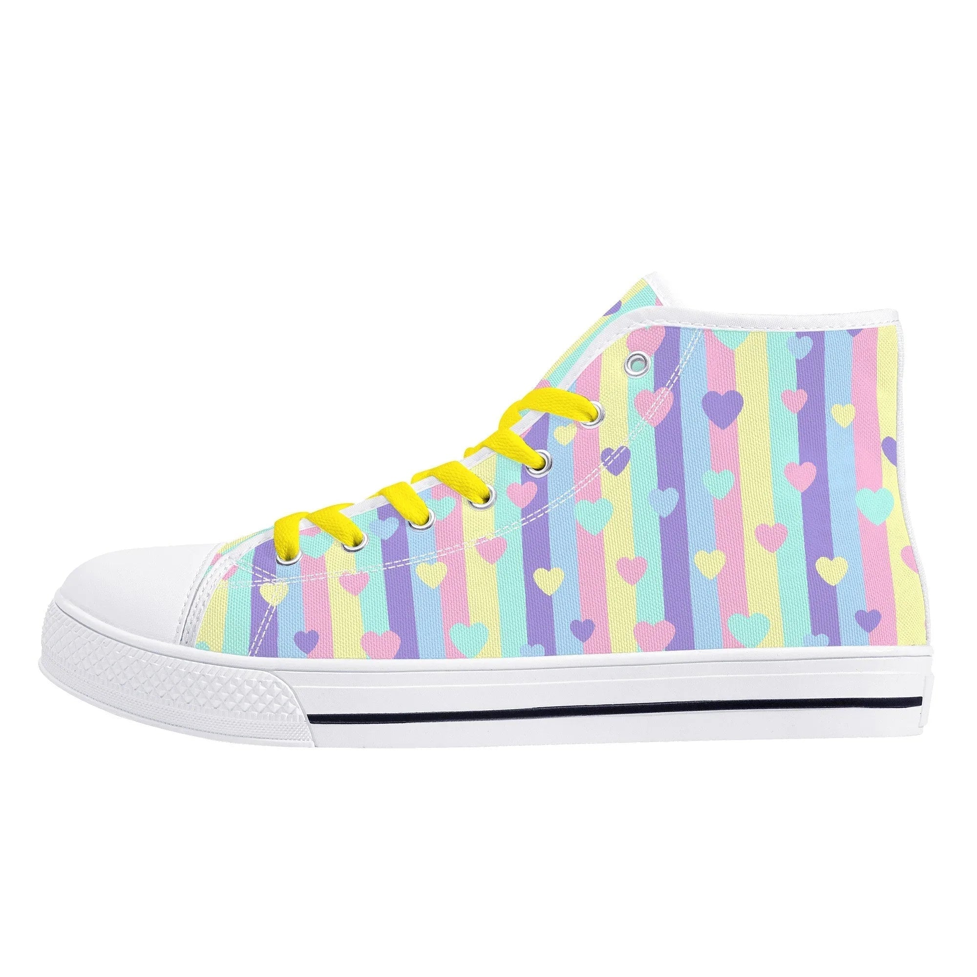 Pastel Stripes & Hearts High Top Canvas Shoes