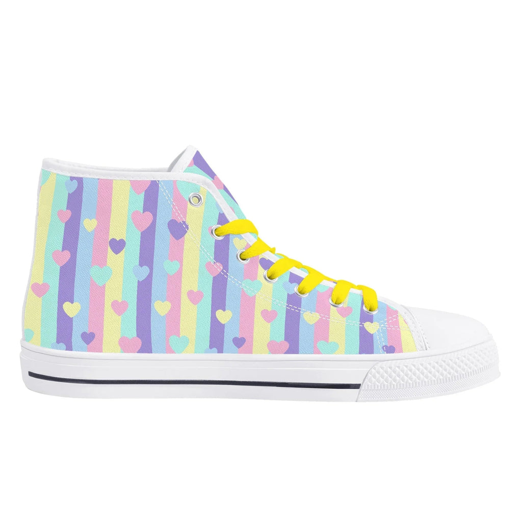 Pastel Stripes & Hearts High Top Canvas Shoes