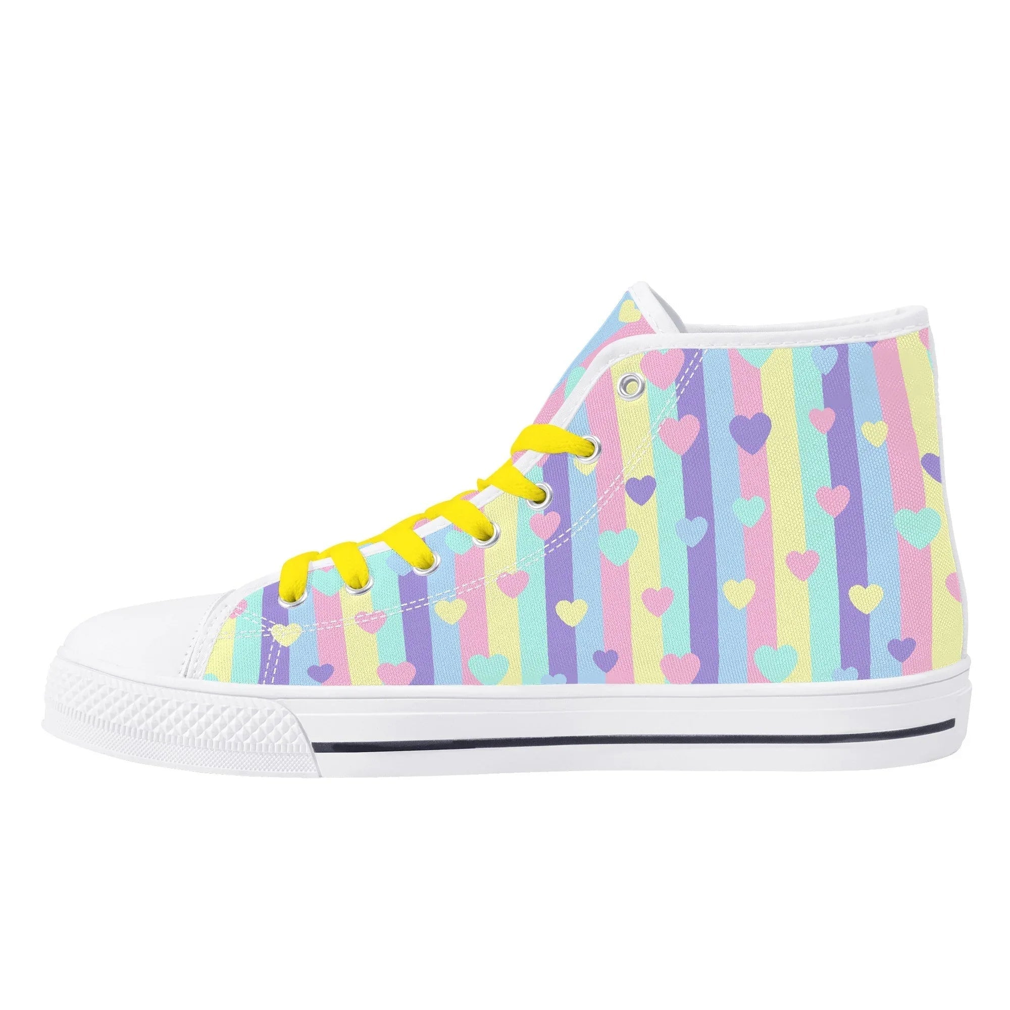Pastel Stripes & Hearts High Top Canvas Shoes