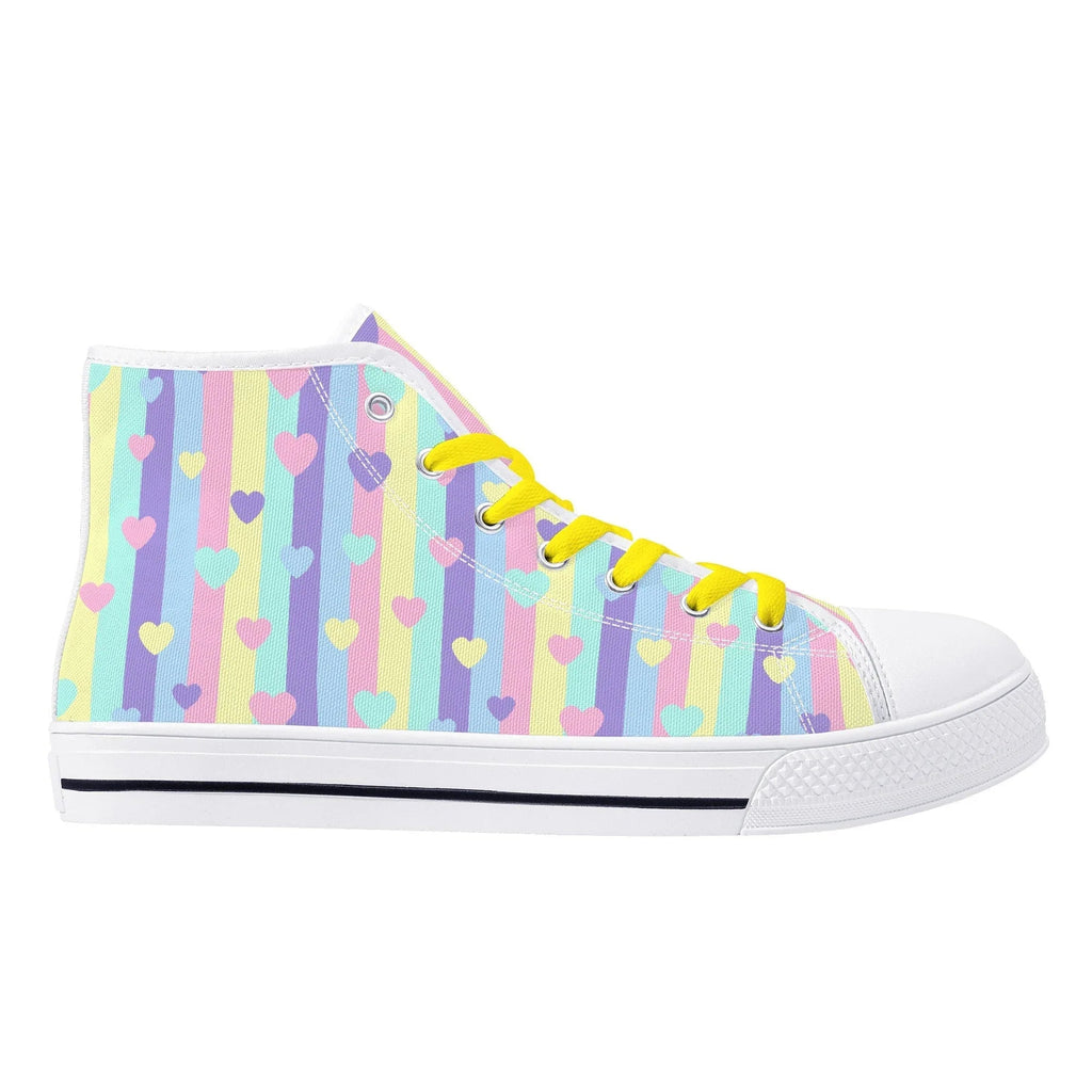 Pastel Stripes & Hearts High Top Canvas Shoes