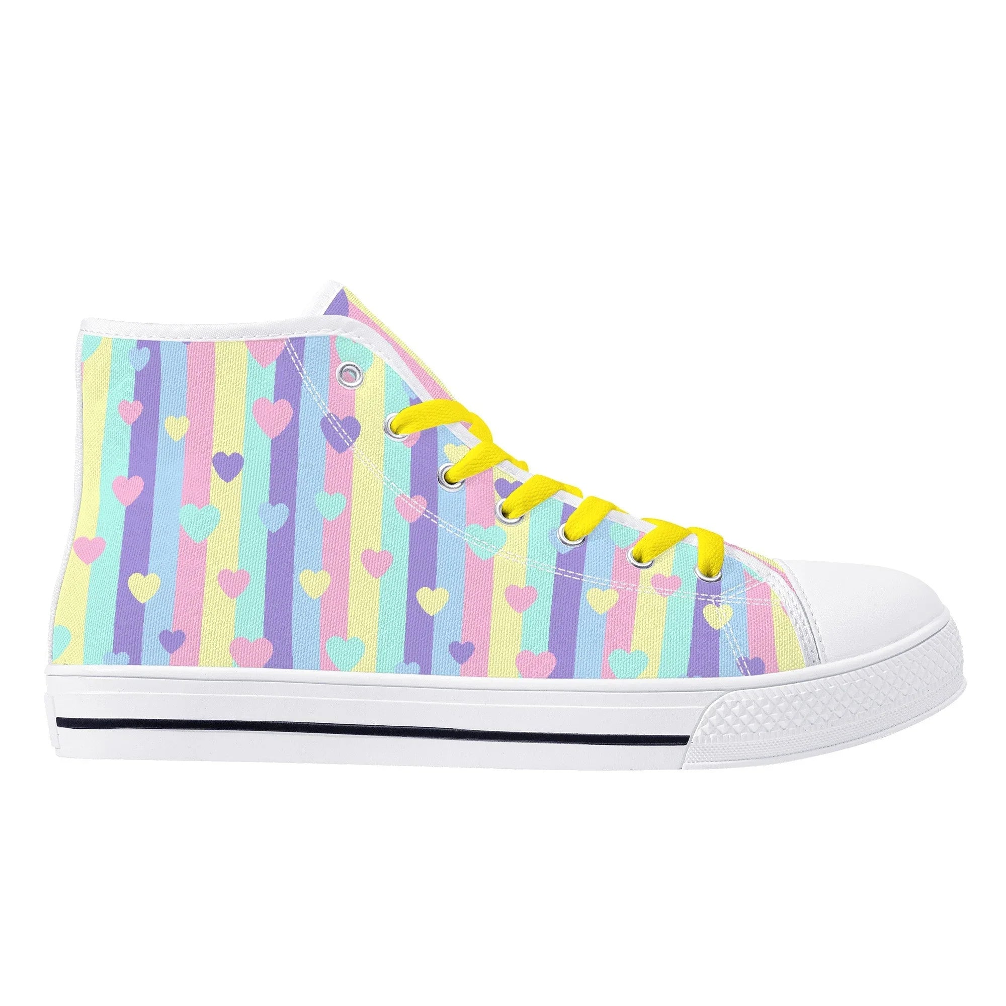 Pastel Stripes & Hearts High Top Canvas Shoes