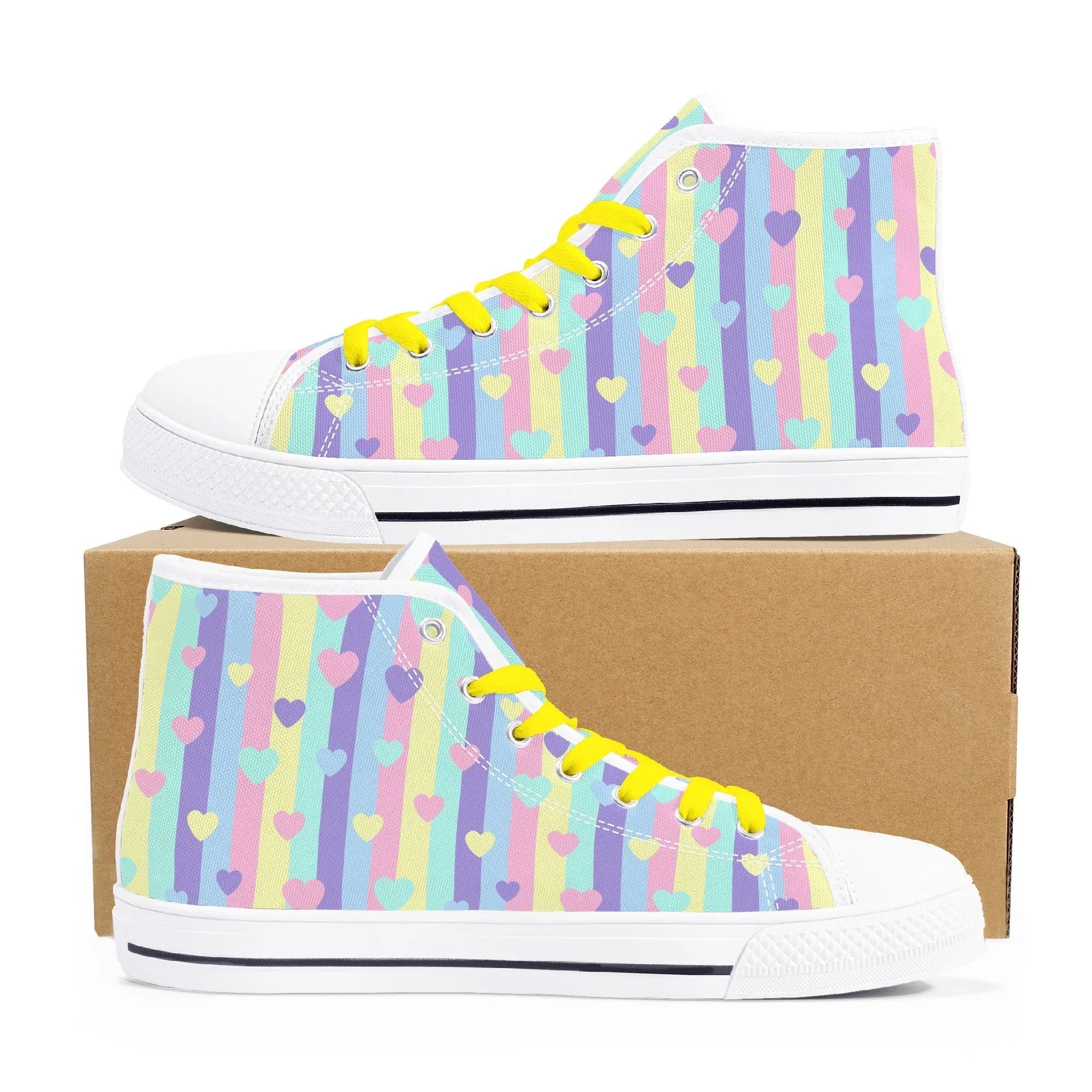 Pastel Stripes & Hearts High Top Canvas Shoes